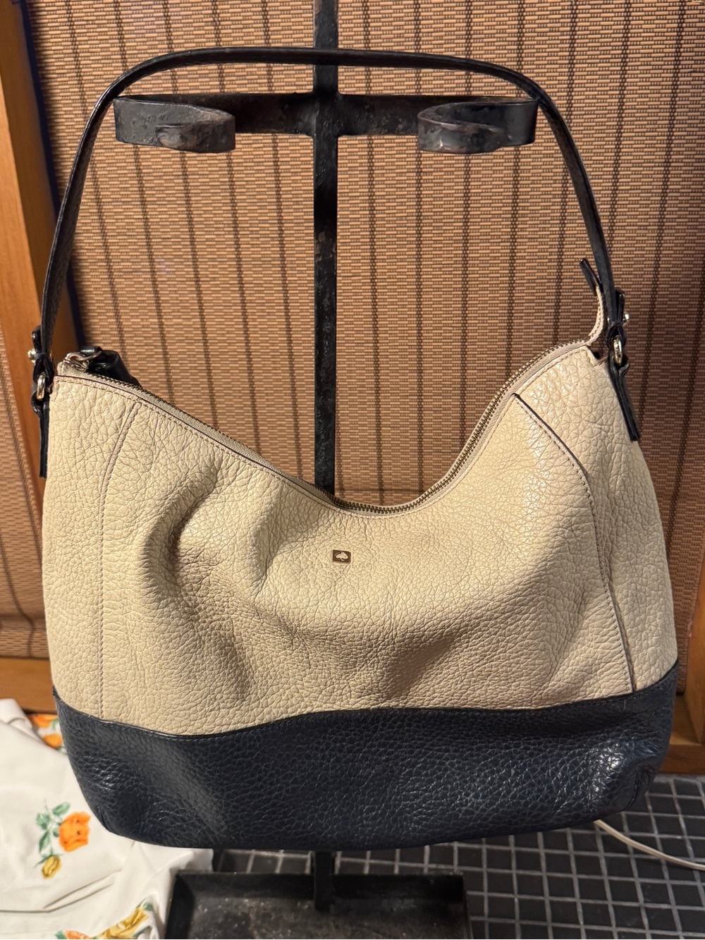 Two-Tone Pebbled Leather Hobo Bag - Cream and blue. Kate spade.